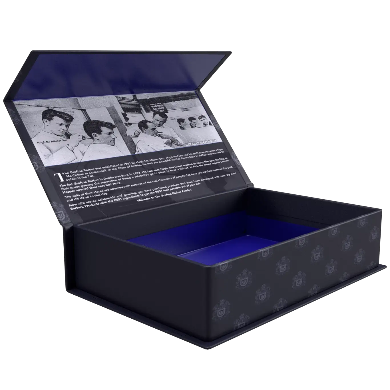 Side profile of limited edition signature black magnetic closure gift box.