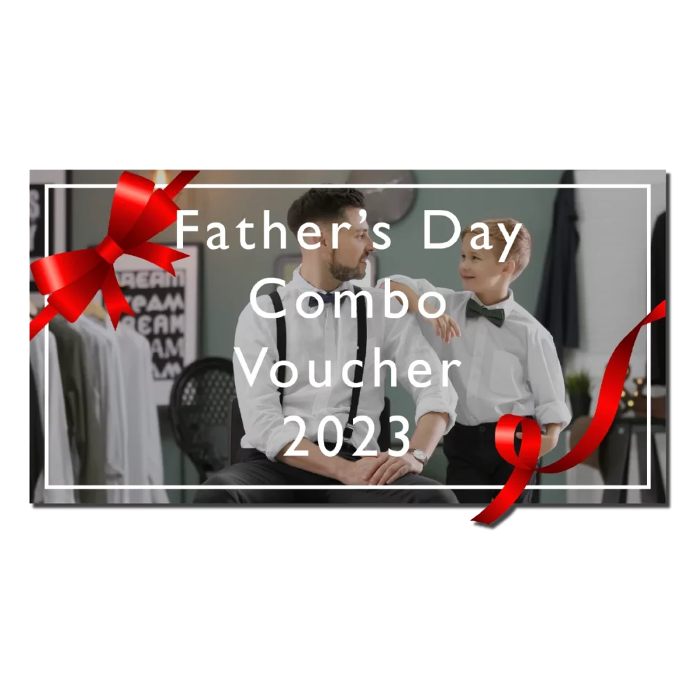 Product Image for Father's Day Promotion for 2023, featuring a Shampoo Cut & Blow-Dry and Royal Open Razor Shave.